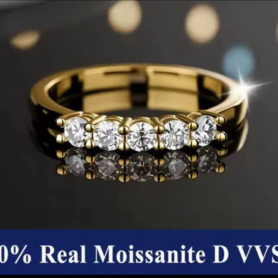 18k Gold plated Moissanite Ring 5 moissanite stones